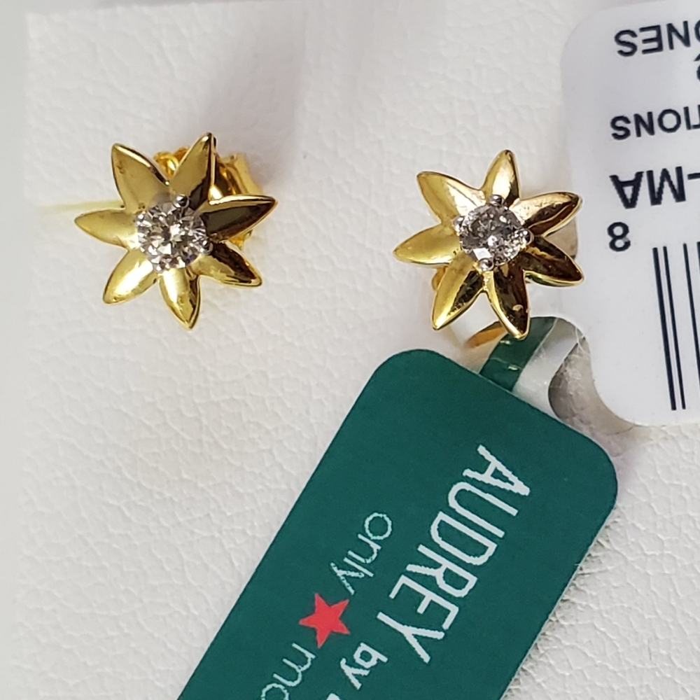 14K Gold and Diamond Sterling Silver 925 Earrings